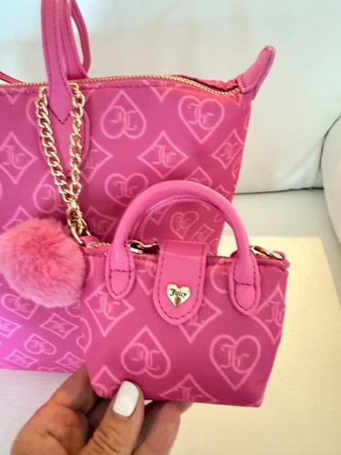 NWT JUICY COUTURE CUTESY LARGE TOTE W MINI POUCH WRISTLET BAG PINK - Picture 5 of 7