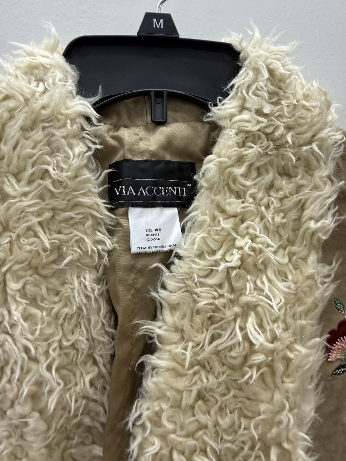 Penny Lane Phoebe Coat Womens 16W Shearling Trim Afghan Embroidered Suede Jacket image 4