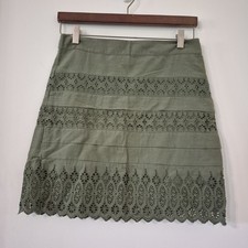 GAP Sage 0 Cotton Eyelet Mini Skirt Layered Scalloped Lace Broderie Boho Cottage