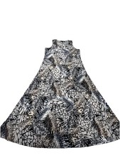 Boho Abstract Leaf Maxi Dress Flowy Stretch Knit Sleeveless A-Line XL Renee QVC