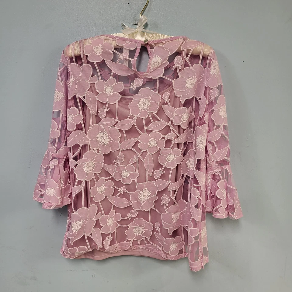 Top Colección NY Talla M Rosa Transparente Floral con Top Rosa Sin Mangas como Forro Campana Foto 2 de 4