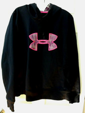 Under Armour Womens M Cold Gear Semi Fitted Black Hot Pink Hoodie Sweatshirt