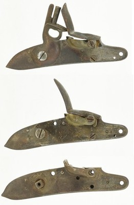 Lot of 3 ORIGINAL VINTAGE Flintlock Locks w/ Crown Markings   BUY AS IS