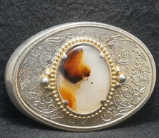 XC27136 COOL VINTAGE 1970s  FLORAL  STONE  UNISEX FASHION ARTWORK BELT BUCKLE