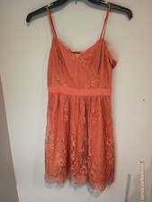 Forever 21 Lace Overlay Cami Dress Medium Orange Pink Eyelash Trim Lined
