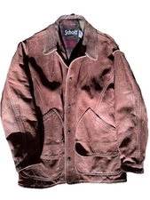 Vintage SCHOTT Blanket Lined Leather Jacket Style 154 Barn Long Mens Size 44 L