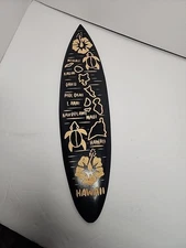 Mini Carved Surfboard  16" x 3.75" Hibiscus Turtle Hawaiin Islands Maui Vintage