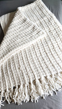 Chunky Knit Throw Blanket Cream 4x5 Fringed Boho Farmhouse Cozy Soft