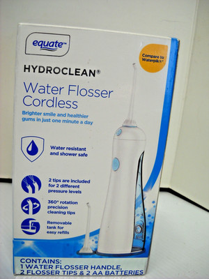 equate Hydroclean Water Flosser Cordless 360° Rotation 2 Tips Easy Fill Portable
