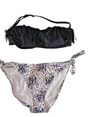 Boux Avenue/Rae 18/XL schwarz Mix Tiermotiv Fransen seitlich zum Binden Neckholder Bikini