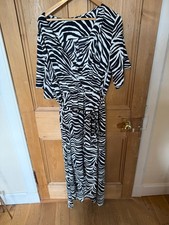 Women Black Zebra Print Jacquard Flutter Sleeve Tie Waist V-Neck Wrap Maxi Dress