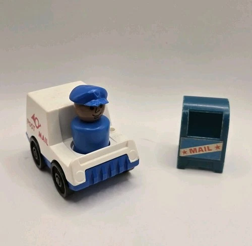 Vintage Fisher Price Little People Mail Truck blue Mailman Receptacle