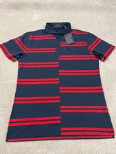 G/Fore Polo Shirt Mens Large Blue Red Striped Golf Performance Pique Stretch
