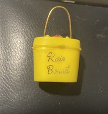 Vintage Green or Yellow Rain Bonnet In Mini Plastic Case W/ Red Flower 1950s MCM