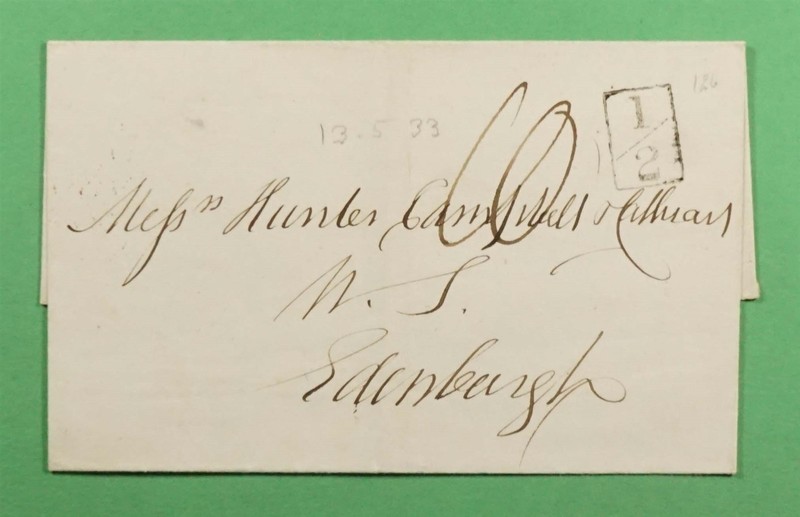 DR WHO 1833 GB STAMPLESS F/L STRANRAER TO EDINBURGH SCOTLAND R82648