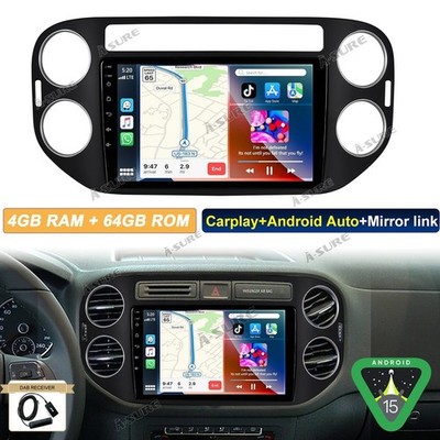 DAB+ 4+64G Android 15 Autoradio WiFi für VW Tiguan 5N Golf 5 Plus GPS Navigation