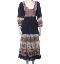 Ulla Johnson Womens Donna Indian Hand Dye Floral Printed Cotton Midi Dress XS 2