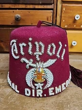 Vtg Shriner Fez Hat Animal Dir Emeritus & 2 Jeweled Tassel Pin Masonic Temple 