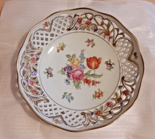 Schumann Pierced Porcelain Round Fruit Bowl. Empress Dresden Flowers. 