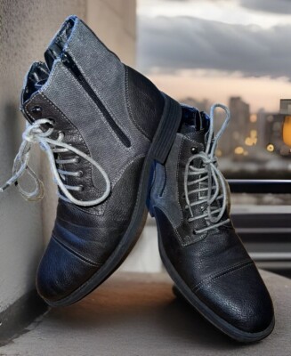Robert Wayne Aspen Ankle Zip Lace Up Black Boots Leather Shoes Mens Sz 9.5 EUC