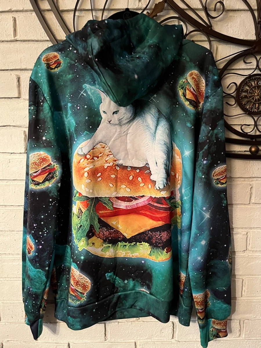 CAT CHEESEBURGER Galaxy Screen Print Pullover HOODIE poly cotton UNISEX Large