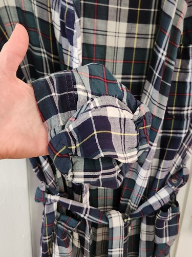Vintage Bath Robe Luxurobe Blue Green Plaid Cotton Blend 44" Long Men's L 60's - Picture 9 of 14