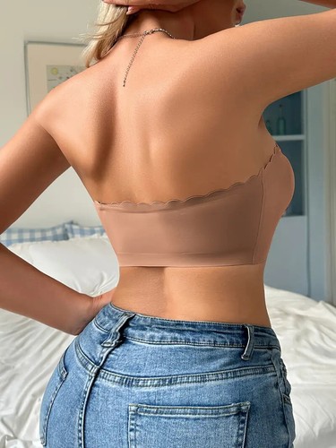 Front Closure Seamless Bandeau Bra -Lace Trim Comfort Wireless Push Up Underwear - Picture 16 of 23