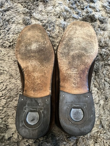 Mocasines Salvatore Ferragamo Gamuza Marrón Gamuza Clásico Plata Horsebillo Talla 9D - Imagen 5 de 8