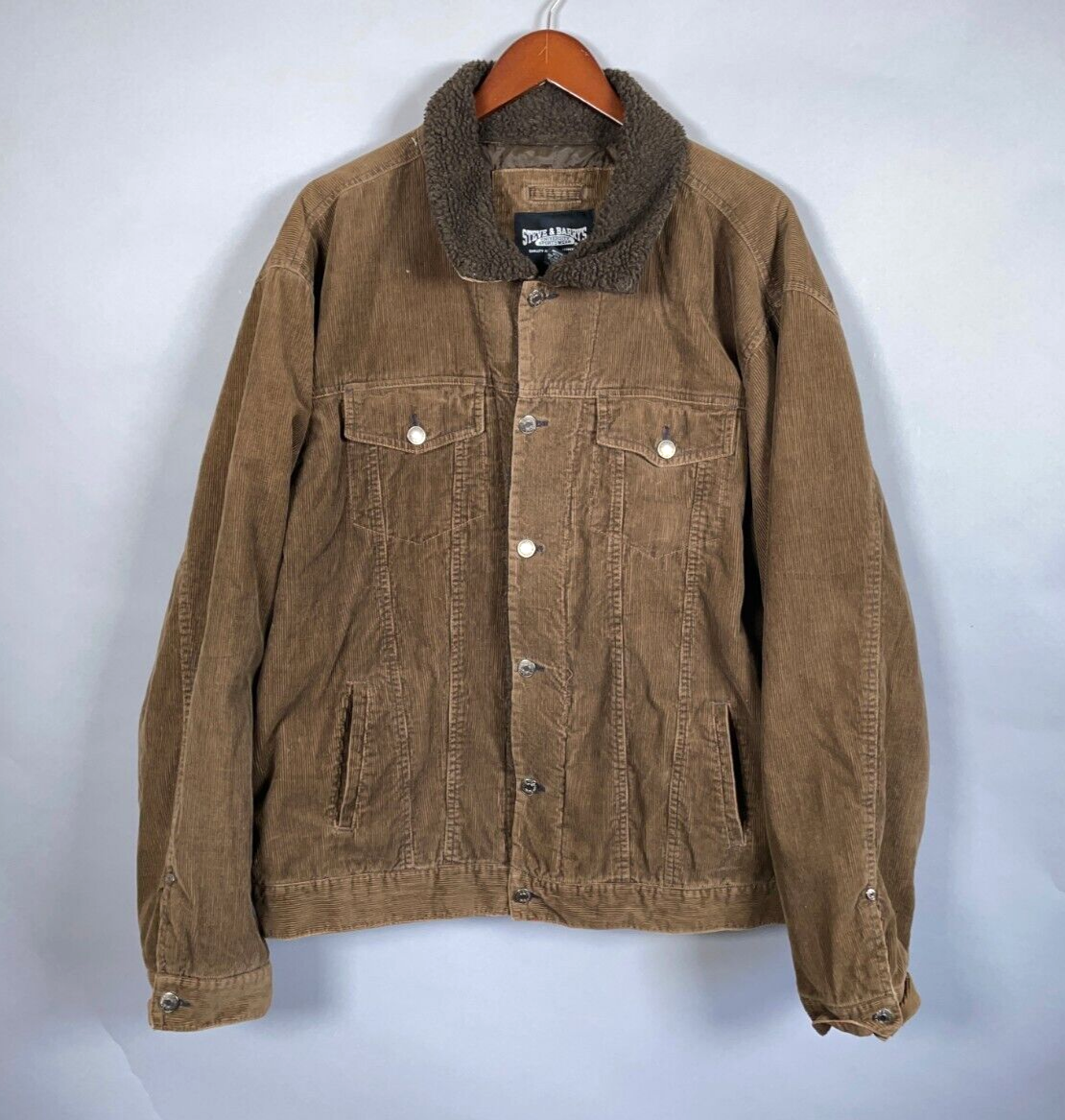 Retro Corduroy Sherpa Collar Button Up Jacket Adult 2XL Green Brown Trucker