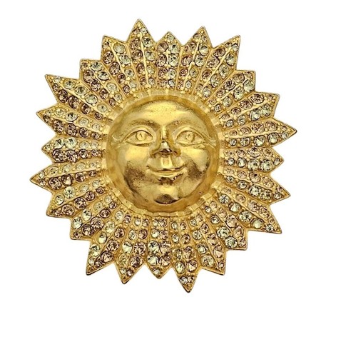Karl Lagerfeld Vintage Sun Face Brooch Rhinestone Pin Pendant, Signed E892 - Picture 11 of 11