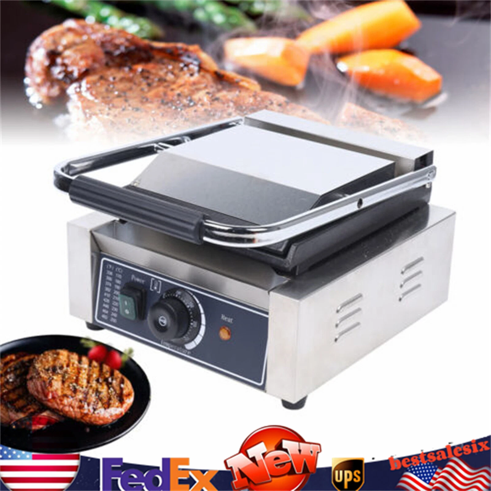 110V 1800W Sandwich Press Grill Griddle Panini Maker Smooth Flat Non-Stick