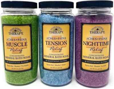 Village Naturals Therapy Mineral Bath Soak Salts variety 20 Oz jars