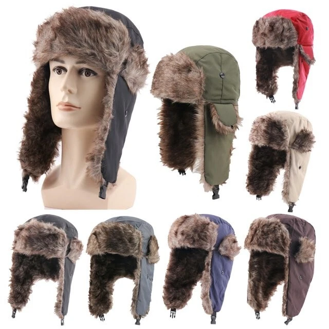 Invierno Para Hombres Ushanka Aviador Trampero Sombrero Soldado Ruso Solapa Imitación Piel Gorra, Cálido Foto 2 de 4