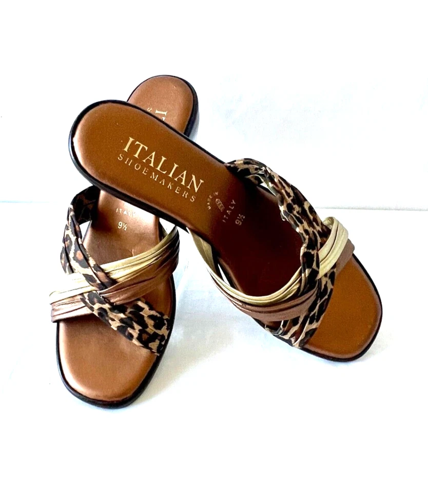 Sandalias sin cordones italianas con estampado metálico y guepardo, talla 9,5, ¡usadas en excelente estado! Foto 2 de 4