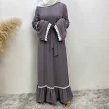 Muslim Women Long Maxi Dress Abaya Kaftan Open Front Zipper Dubai Turkey Ramadan