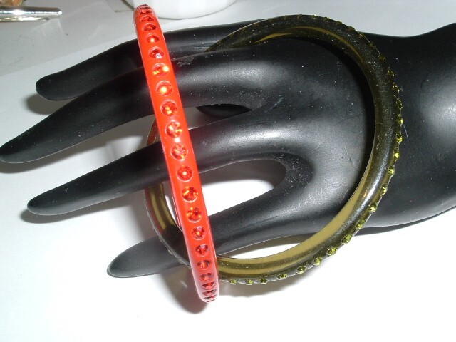 Pair Vintage Ruby Red and Emerald Green Celluloid… - image 3