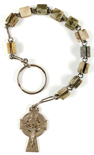 Rosary Keychain Irish Connemara Marble Beads Vintage Christian Decade Jesus J714