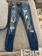 Judy Blue Distressed - Leopard Accent Skinny Ankle Jeans Size 9/29