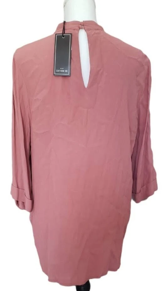 Cotton On Women's Blouse Medium Lucie Drape Front Rouge Pink 3/4 Sleeve Hi Low - Image 3 of 4