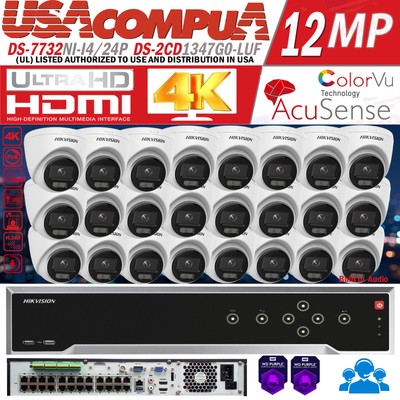 Hikvision 32CH 4K NVR AcuSense PoE Camera System 4MP Turret IP ColorVu Audio Lot
