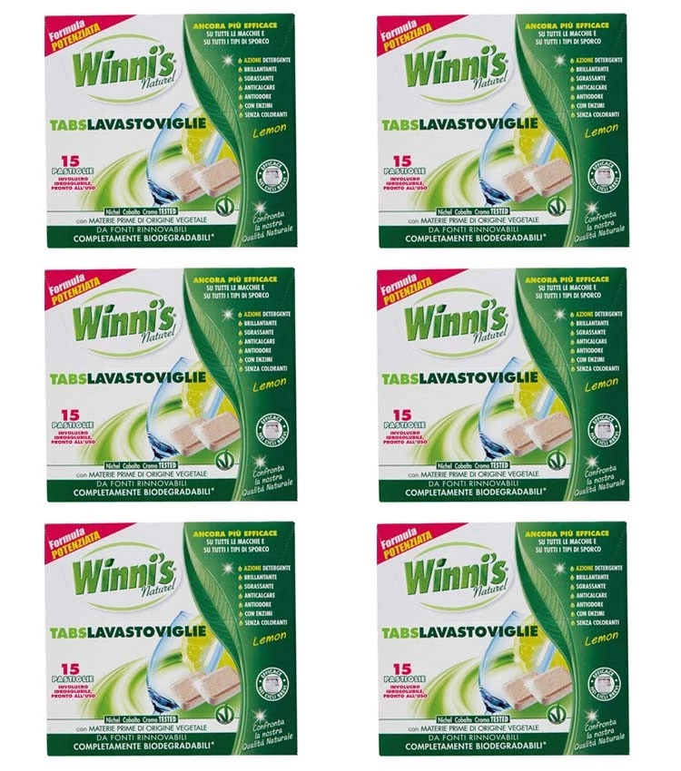 90 caps per lavastoviglie WINNI'S NATUREL tabs lemon NUOVE pastiglie pulizia
