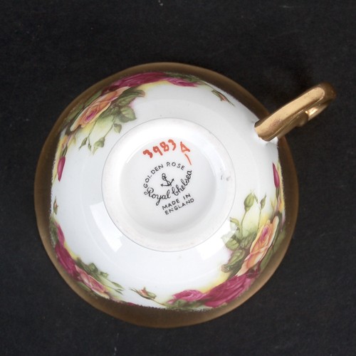 Royal Chelsea Golden Rose 3 Pc Set Plate Teacup Saucer Fine Bone China England - Picture 10 of 12