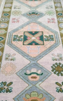 Green Hand Knotted Runner Oushak Rug For Living Room Bed Room Rug Area Rug