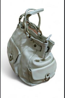LANCASTER Leather Handbag Shoulder Bag Tote In Bone Ivory Multi Pocket 