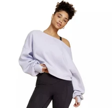 Blogilates Women's Dance Studio Off the Shoulder Sweatshirt-Evening Haze Size XL