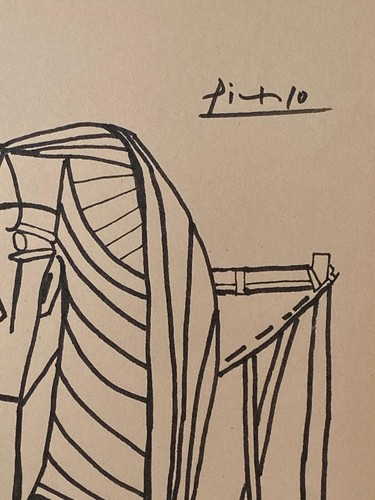 Pablo Picasso (Handmade) Drawing On Paper Signed & Stamped Mixed Media, Vtg Art - Picture 3 of 4