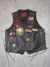 Hot Leathers Motorcycle Biker Vest Men’s 2XL Pins Patches Vietnam Patriotic