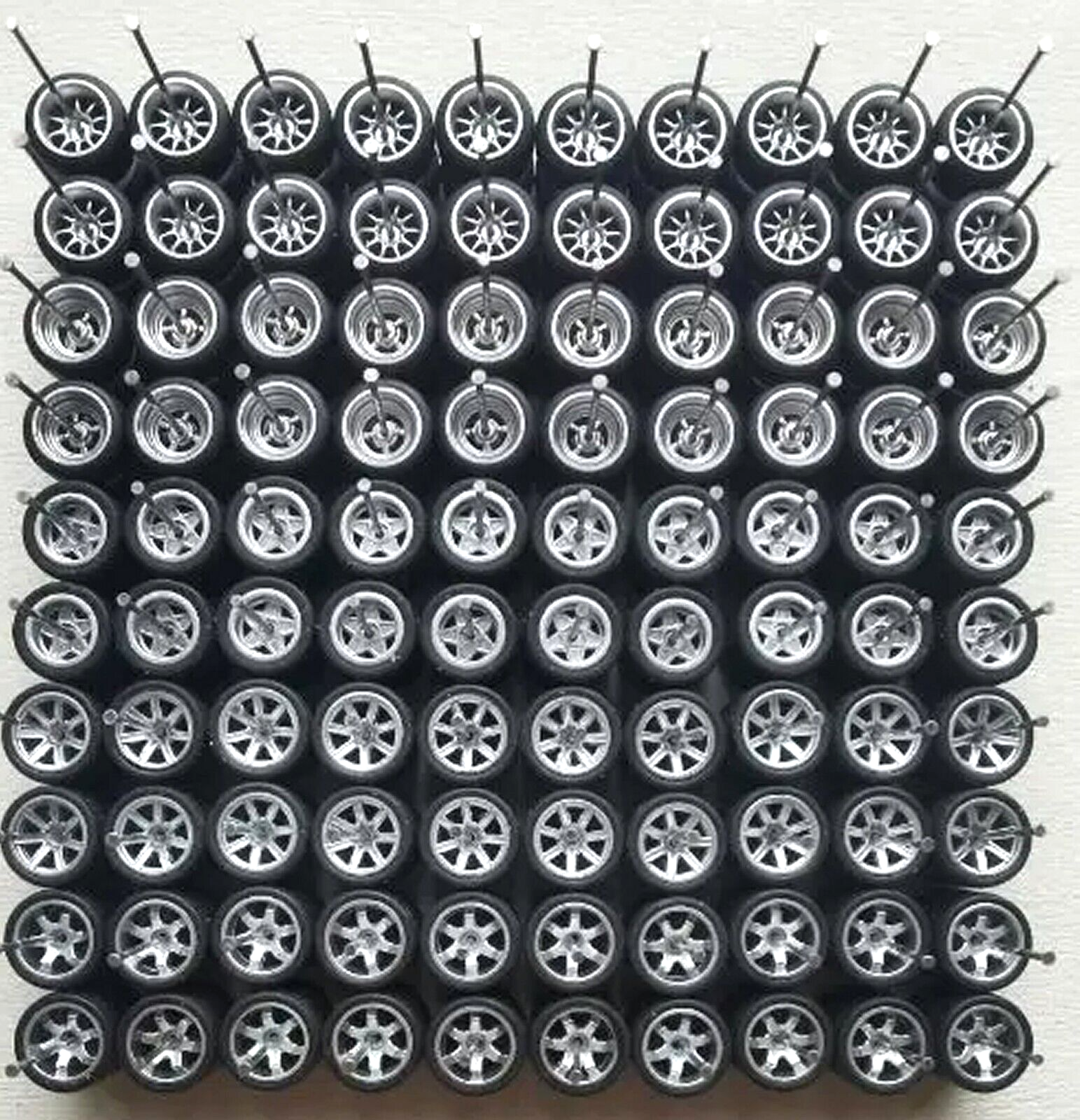 1:64 50 SETS of Custom WHEELS and RUBBER Tyres 5 spoke JDM style Fit hotwheels-image