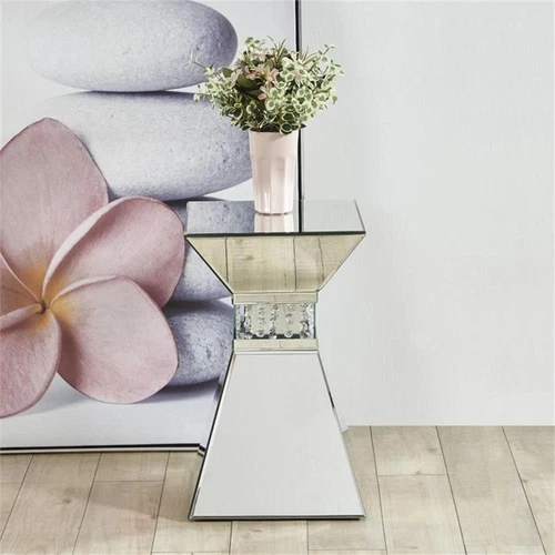 Elegant Decor Modern 20" Clear Crystal Mirrored Accent Pedestal End Table - Picture 2 of 6