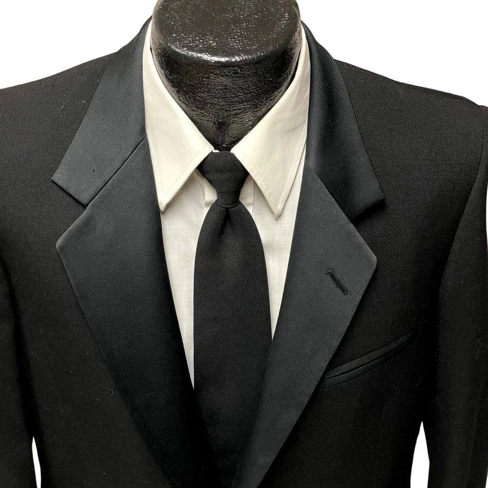 Vtg 50's Pierre Cardin Black Tux Jacket SATIN Sport Coat FORMAL Wool Blazer 39 S - Image 2 of 4
